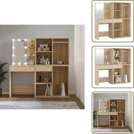 The Living Store Toeletta LED con 2 Armadietti Legno Multistrato Rovere Sonoma - Armadietti