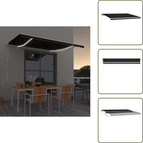 The Living Store Toldo automático con LED y sensor de viento antracita 450x300cm - Toldo retráctil