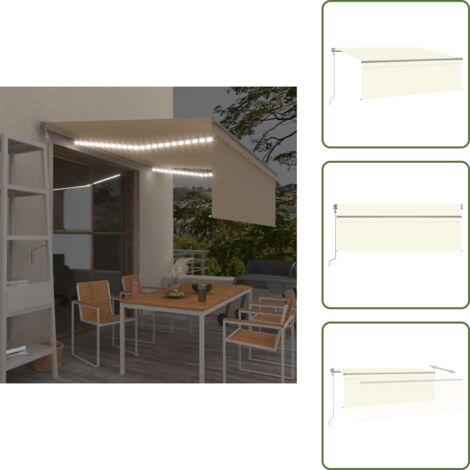 The Living Store Toldo automático con persiana LED sensor de viento crema 4x3m - Persiana LED