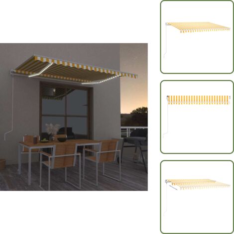 The Living Store Toldo automático LED sensor de viento amarillo blanco 450x300cm - Toldo retráctil