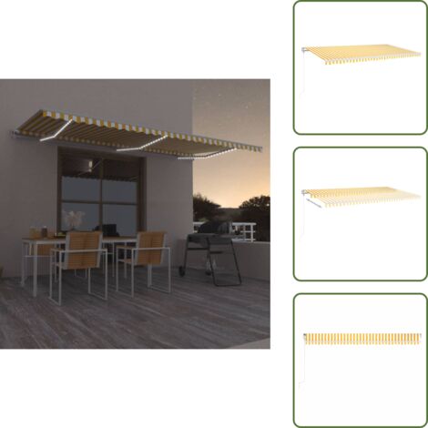 The Living Store Toldo automático LED sensor de viento amarillo blanco 600x350cm - Toldo retráctil