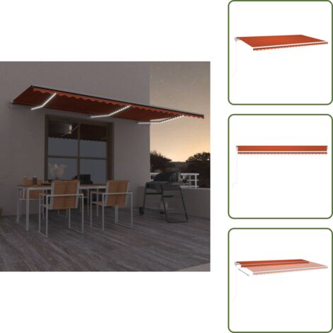 The Living Store Toldo automático LED sensor de viento naranja marrón 600x300 cm - Toldo retráctil
