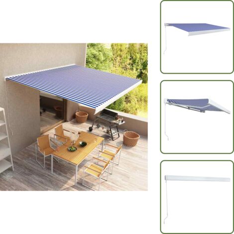 The Living Store Toldo de carrete manual azul y blanco 400x300 cm - Toldo de carrete