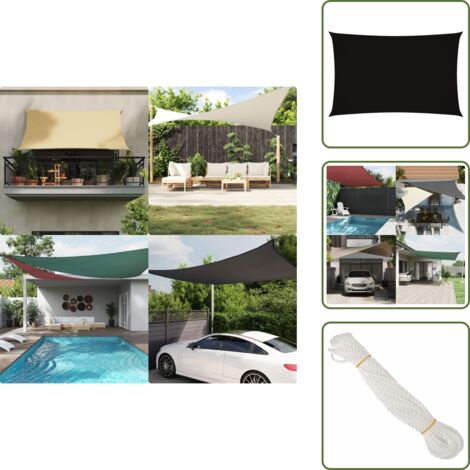 The Living Store Toldo de vela rectangular tela Oxford negro 2x5 m - Toldo rectangular