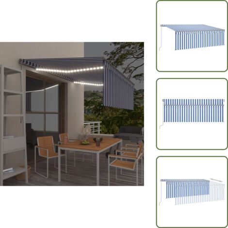 The Living Store Toldo manual retráctil con persiana y LED azul y blanco 4x3 m - Toldo exterior