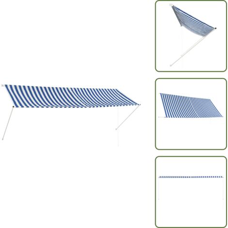 The Living Store Toldo retráctil 350x150 cm azul y blanco - Toldo para ventana