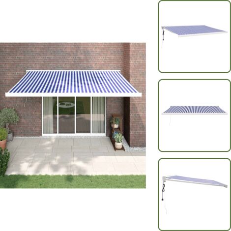 The Living Store Toldo retráctil aluminio y tela azul y blanco 4x3 m - Toldo aluminio