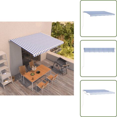 The Living Store Toldo retráctil manual azul y blanco 400x350 cm - Toldo exterior