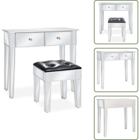 The Living Store Toletta con Sgabello in MDF e Vetro - Sgabello da trucco