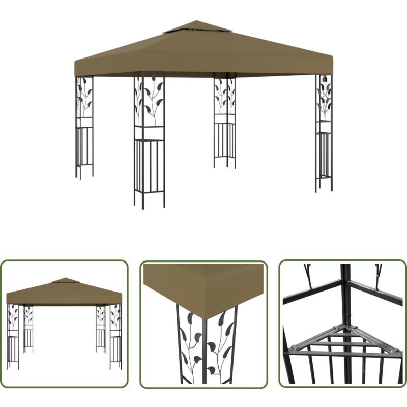The Living Store Tonnelle 3x3 m Taupe 180 g/m² - Belvédère - Tonnelle - Abri Solaire - Parasol - Jardin