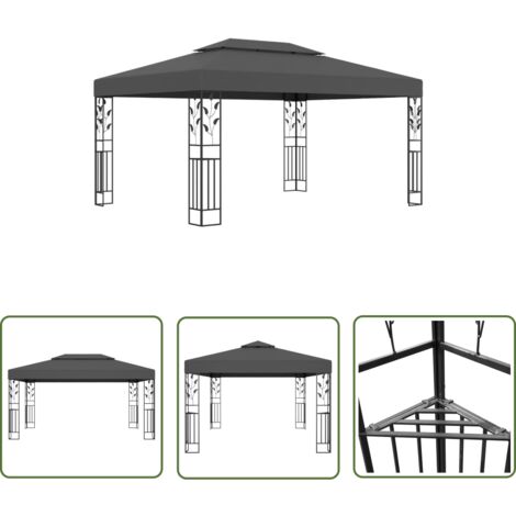 The Living Store Tonnelle avec double toit 3x4 m Anthracite - Tente Extérieure - Auvent - Abri Solaire - Structure Extérieure - Jardin