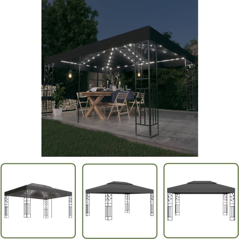 The Living Store - Tonnelle avec double toit et lumières led 3x4 m Anthracite - Tente De Jardin - Abri De Jardin - Tonnelle - Parasol - Éclairage