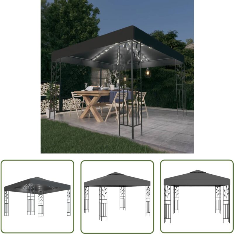 The Living Store - Tonnelle avec guirlande lumineuse à led 3x3 m Anthracite - Tonnelle - Abri Extérieur - Parasol - Jardin - Terrasse