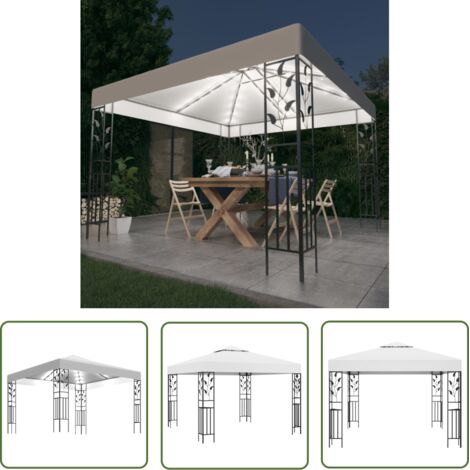 The Living Store Tonnelle avec guirlande lumineuse à LED 3x3 m Blanc - Tente Extérieure - Abri Jardin - Parasol - Gazebo - Tonnelle Pliable