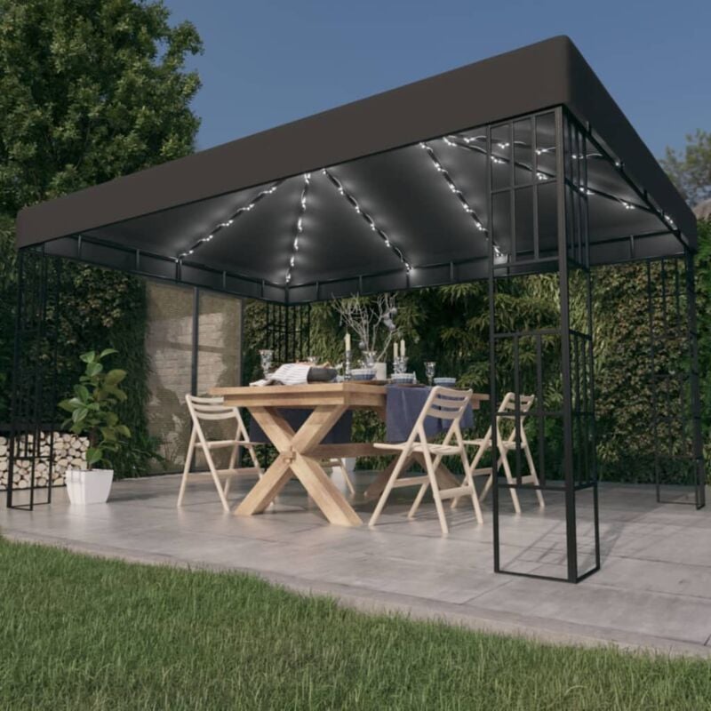 Tonnelle avec guirlande lumineuse à led 3x4 m Anthracite The Living Store Anthracite