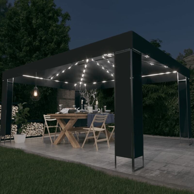 The Living Store - Tonnelle avec guirlande lumineuse à led 3x4 m Anthracite Anthracite