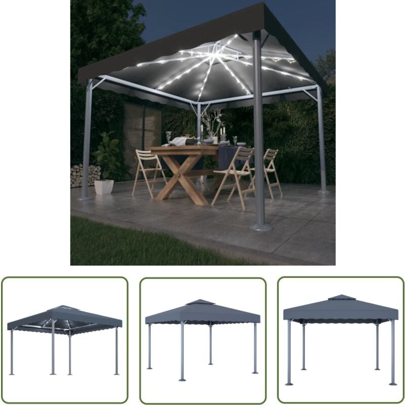The Living Store - Tonnelle avec guirlande lumineuse led 300x300 cm Anthracite - Abri Jardin - Tonnelle - Gazebo - Parasol - Éclairage Solaire