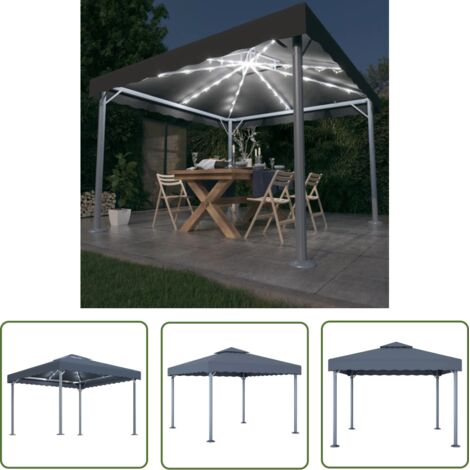 The Living Store Tonnelle avec guirlande lumineuse LED 300x300 cm Anthracite - Abri Jardin - Tonnelle - Gazebo - Parasol - Éclairage Solaire