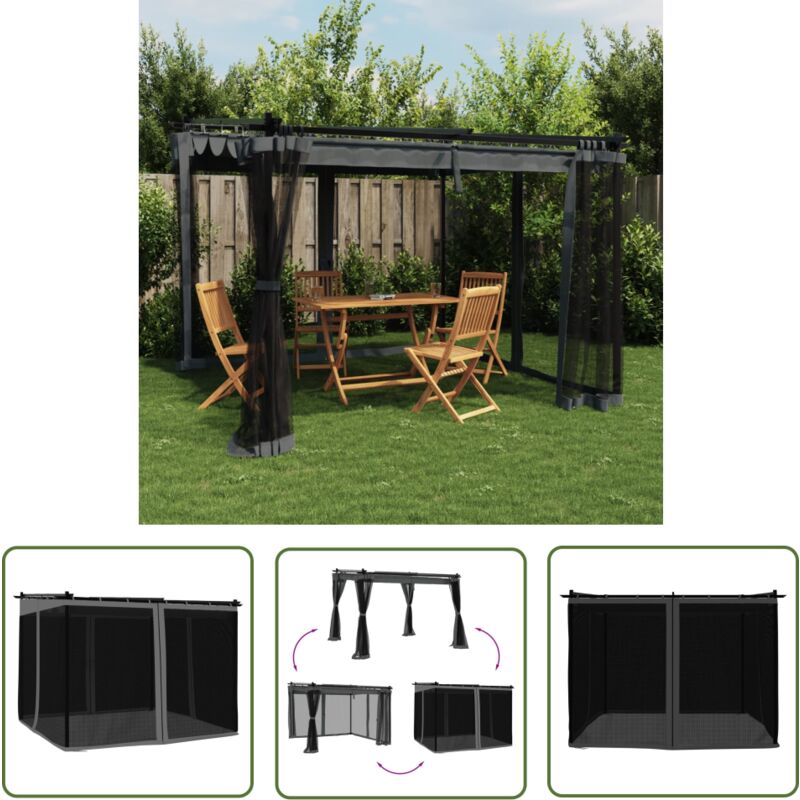The Living Store - Tonnelle avec parois en filet anthracite 3x3 m acier - Gazebo - Tonnelle - Abri Solaire - Parasol - Terrasse