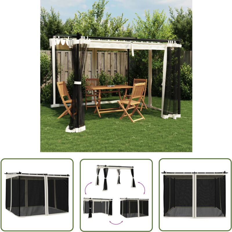 The Living Store - Tonnelle avec parois en filet crème 3x3 m acier - Gazebo - Tonnelle De Jardin - Abri Extérieur - Structure Extérieure - Parasol