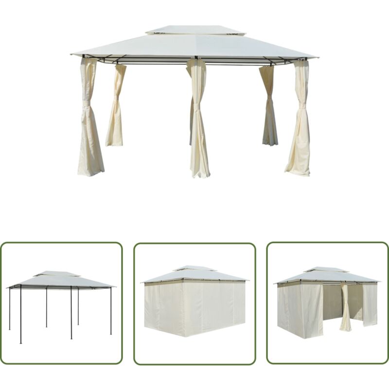 The Living Store - Tonnelle avec rideaux 4 x 3 m Blanc - Chapiteau - Abri Extérieur - Tonnelle - Gazebo - Structure Extérieure