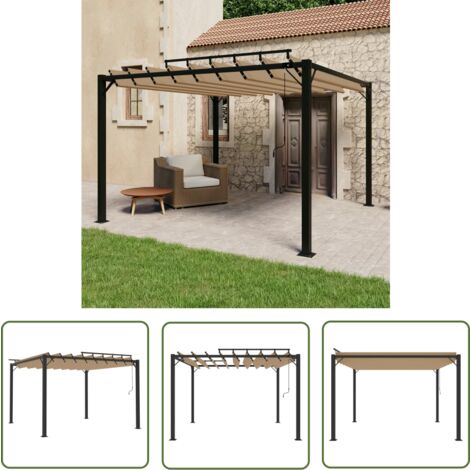 The Living Store Tonnelle avec toit à persienne 3x3 m Taupe Tissu et aluminium - Tonnelle - Auvent - Abri Solaire - Parasol - Jardin