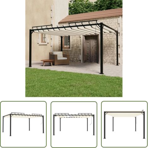 The Living Store Tonnelle avec toit à persienne 3x4 m Crème Tissu et aluminium - Tente Extérieure - Tonnelle Jardin - Abri Solaire - Parasol - Auvent Pliable