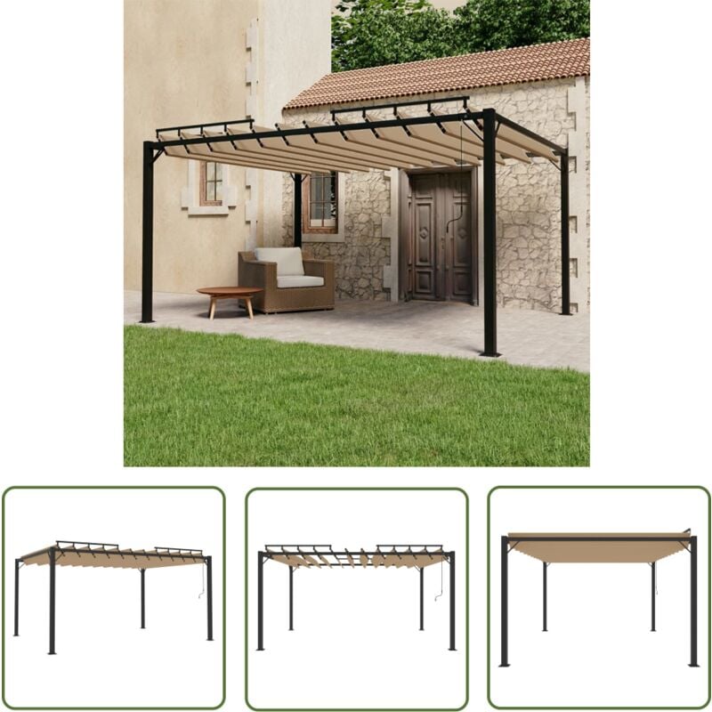 The Living Store - Tonnelle avec toit à persienne 3x4 m Taupe Tissu et aluminium - Abri Solaire - Tonnelle Jardin - Parasol - Auvent Pliable