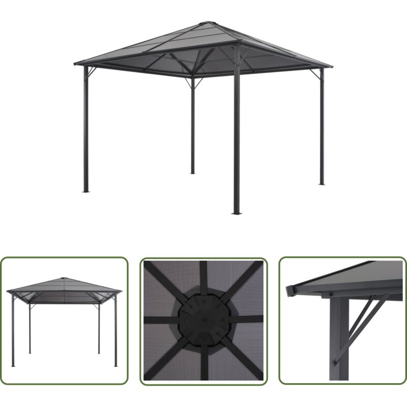 Tonnelle avec toit Aluminium 3x3 m Anthracite - Tente Extérieure - Abri Solaire - Parasol - Tonnelle Pliable - Structure Extérieure - The Living Store