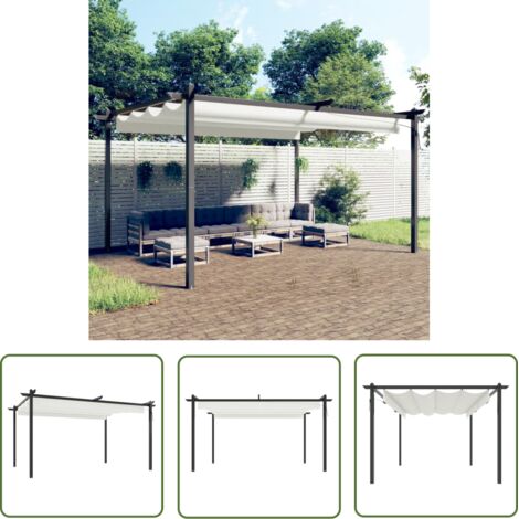 The Living Store Tonnelle de jardin avec toit rétractable 4x3 m Crème - Abri Jardin - Gazebo - Tonnelle De Jardin - Parasol - Ombrage Extérieur