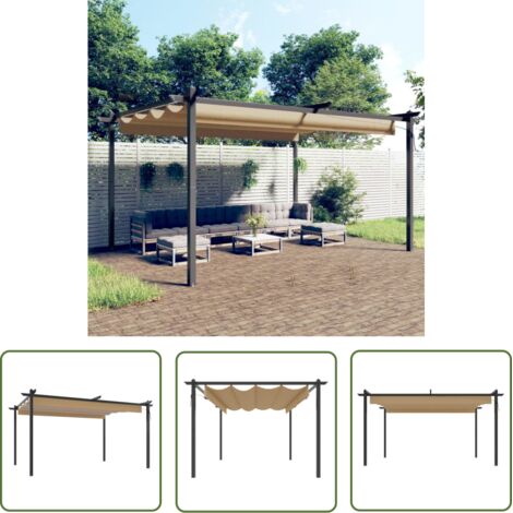 The Living Store Tonnelle de jardin avec toit rétractable 4x3 m Taupe - Tente De Jardin - Gazebo - Abri Solaire - Parasol - Auvent Pliable