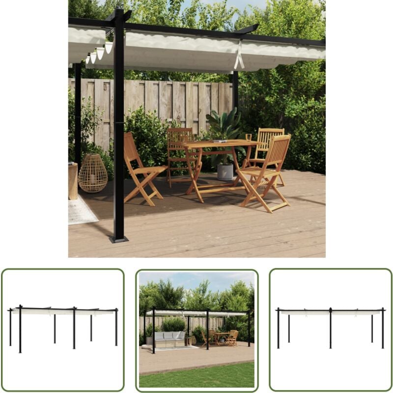 The Living Store - Tonnelle de jardin avec toit rétractable crème 3x6 m aluminium - Tonnelle De Jardin - Abri De Jardin - Parasol - Auvent - Terrasse