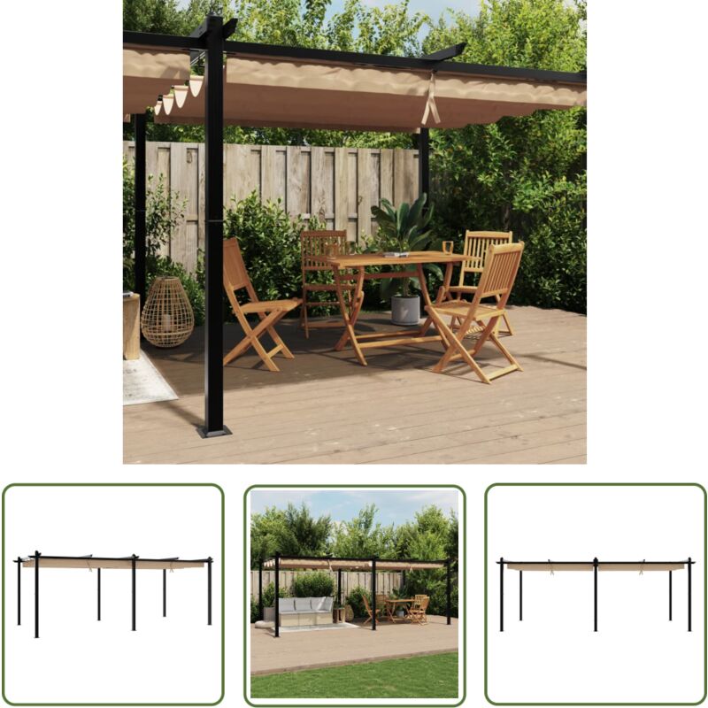 The Living Store - Tonnelle de jardin avec toit rétractable taupe 3x6 m aluminium - Tonnelle De Jardin - Abri Solaire - Parasol - Toiture Rétractable