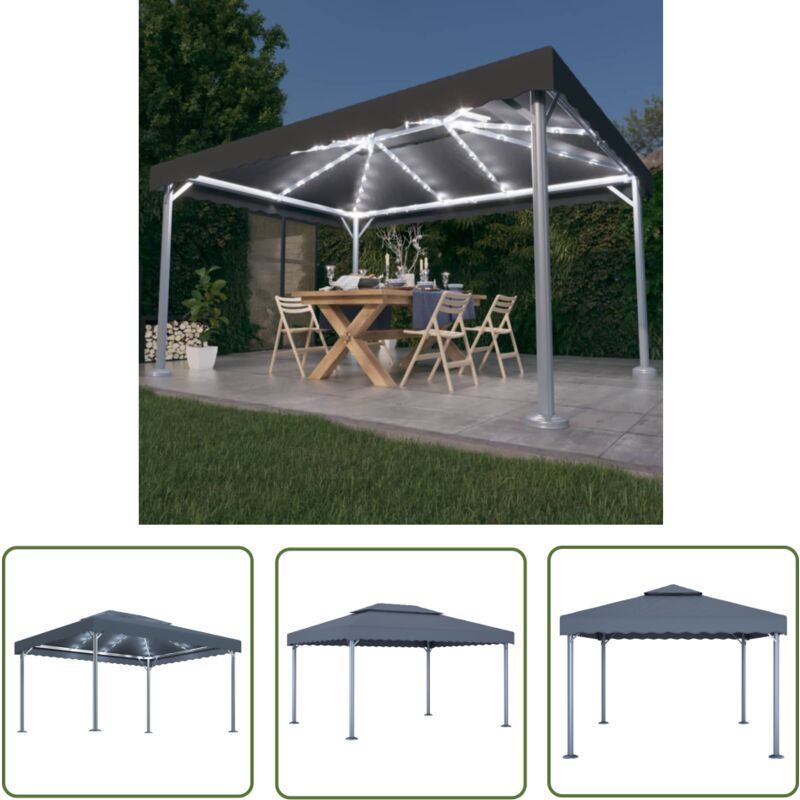 The Living Store - Tonnelle et guirlande lumineuse à led 4x3m Anthracite Aluminium - Abri Jardin - Tonnelle Extérieure - Gazebo - Parasol - Éclairage