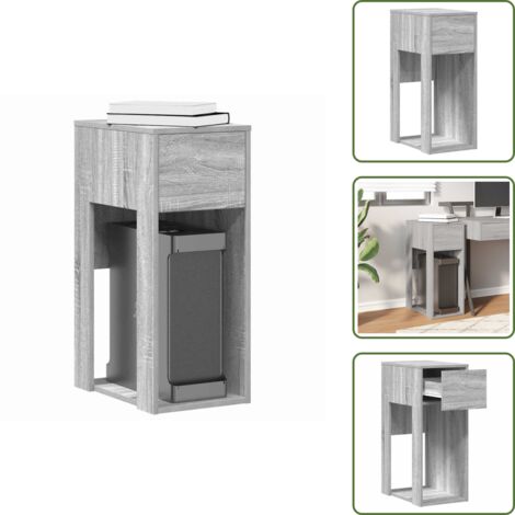 The Living Store Torre de ordenador con cajón gris sonoma 30x44x74 cm - Cajón para cables