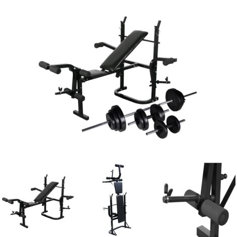 The Living Store Trainingsbank mit Ablage, Langhantel und Kurzhantel Set 30,5 kg - Krafttrainingsgeräte