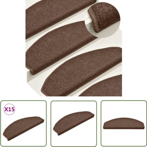 The Living Store Treppenmatten 15 Stk. Braun 65x24x4 cm - Teppichstufenmatte - Treppenläufer - Trittschutz - Rutschfeste Matte - Brown Carpet Steps