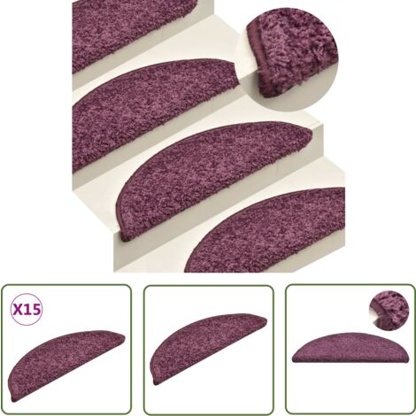 The Living Store Treppenmatten 15 Stk. Dunkelviolett 56x17x3 cm - Stufenmatte - Treppenmatte - Treppenläufer - Trittschutz - Rutschfeste Matte