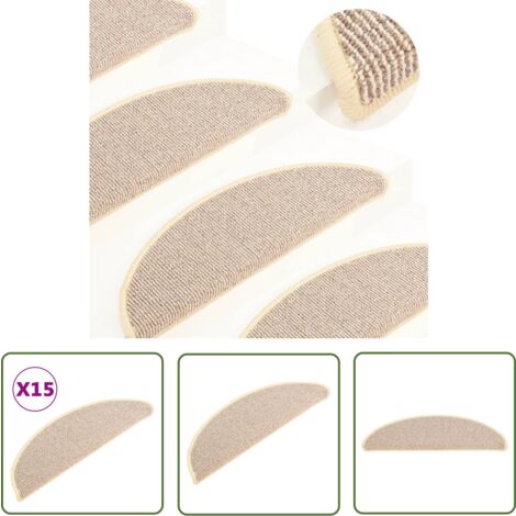 The Living Store Treppenmatten 15 Stk. Weiß und Braun 56x17x3 cm - Stufenmatten - Treppenläufer - Trittschutz - Rutschfeste Matte - Treppenbelag