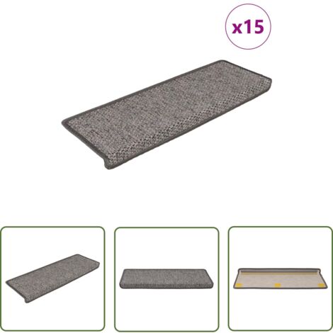The Living Store Treppenmatten Selbstklebend Sisal 15Stk. 65x21x4cm Grau & Beige - Treppenmatten - Teppiche Für Treppen - Stufenmatten - Sisal Look - Antirutsch