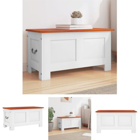 The Living Store Truhe mit Deckel Braun und Weiß Massivholz Akazie -  Aufbewahrungstruhen
