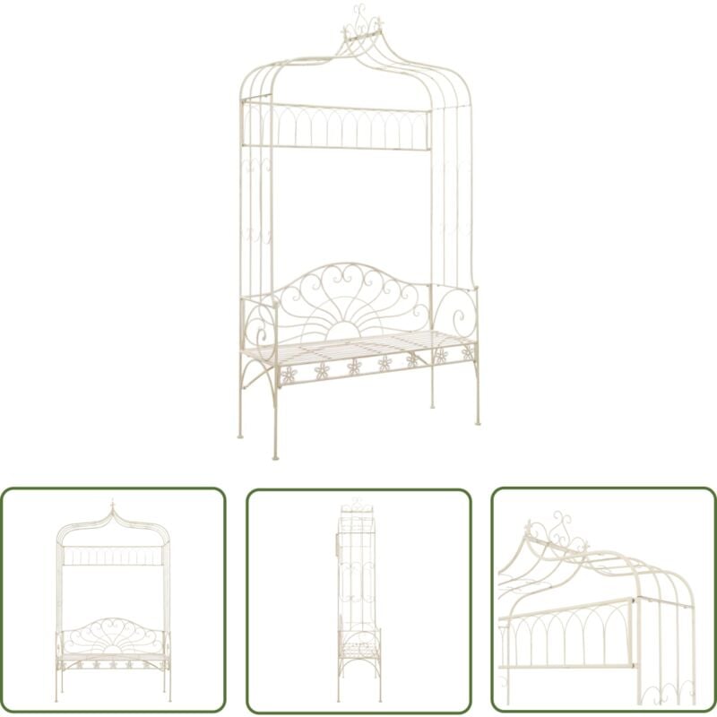 The Living Store Banc de jardin 122 cm Fer Blanc antique - Banc De Jardin - Banc Exterieur - Mobilier De Jardin - Chaise Longue Extérieure - Fer Forgé