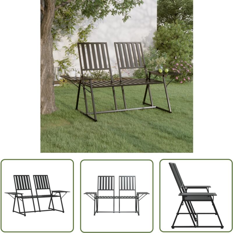 The Living Store Banc de jardin 2 places 165 cm Noir Acier - Banc De Jardin - Banc 2 Places - Mobilier De Jardin - Meubles De Jardin - Banc En Métal