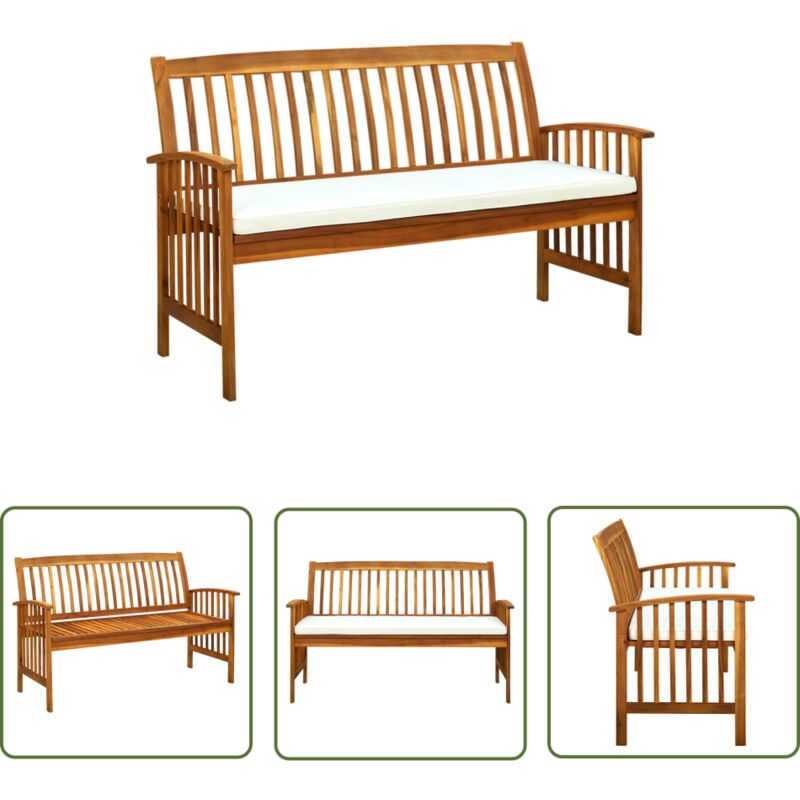 The Living Store - Banc de jardin avec coussin 147 cm Bois d'acacia massif - Banc De Jardin - Mobilier De Jardin - Banc En Bois - Chaise Longue