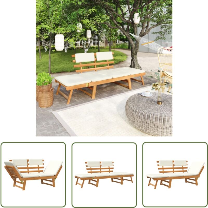 The Living Store - Banc de jardin avec coussins 2-en-1 190 cm Bois d'acacia massif - Banc De Jardin - Meuble De Jardin - Banc Extérieur - Acacia
