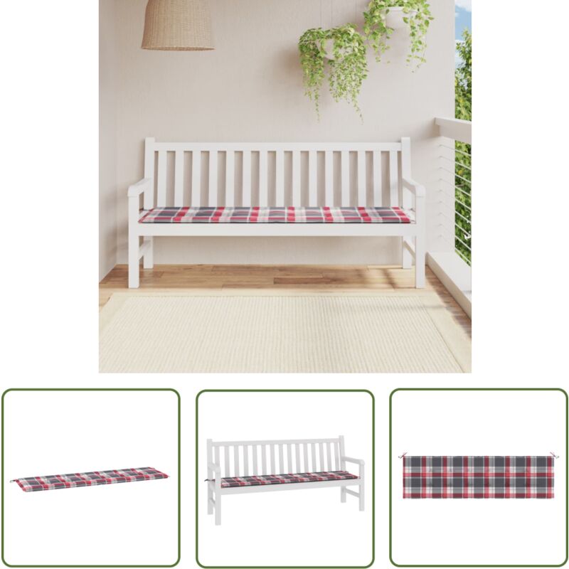 The Living Store - Coussin de banc de jardin motif à carreaux rouges 180x50x3 cm - Coussin De Banc - Coussin D'extérieur - Coussin Décoratif