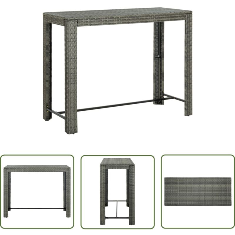 The Living Store - Table de bar de jardin Gris 140,5x60,5x110,5 cm Résine tressée - Table De Bar - Table De Jardin - Mobilier De Jardin - Table