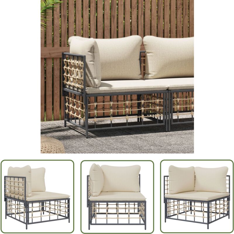 The Living Store - Canapé d'angle de jardin avec coussin beige résine tressée - Canapé D'angle - Mobilier De Jardin - Meubles De Jardin - Canapé