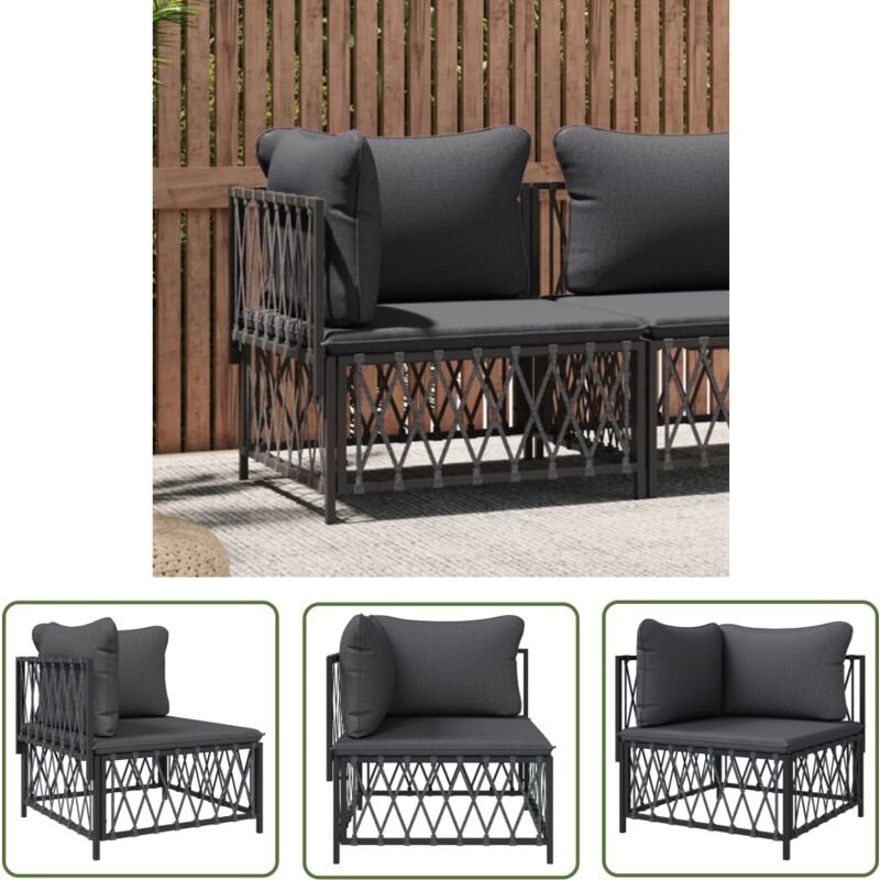 The Living Store - Canapé d'angle de jardin avec coussins anthracite tissu tissé - Canapé D'angle De Jardin - Mobilier De Jardin - Salon De Jardin