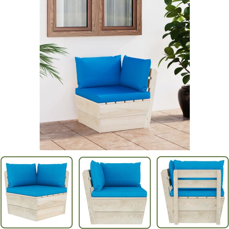 The Living Store Canapé d'angle palette de jardin avec coussins Épicéa imprégné - Canapé D'angle - Canapé Jardin - Mobilier De Jardin - Meubles De
